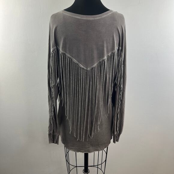 Tyler Jacobs For Feel The Piece Gray Top Cotton Round Neck Back Fringe Size XS/S - Picture 6 of 9